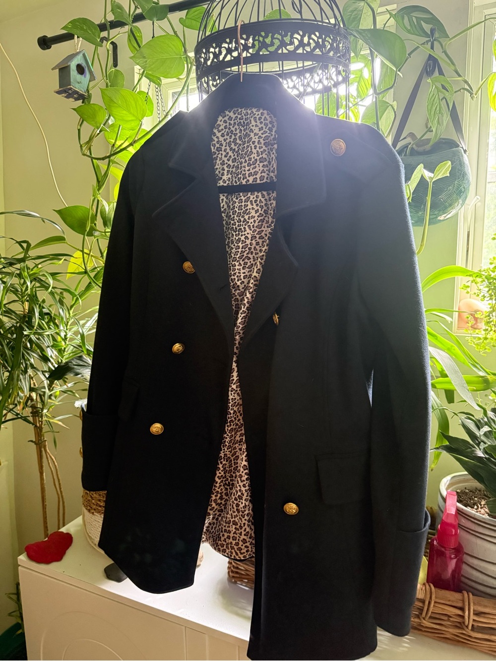 Women's Navy Double-Breasted Pea Coat with Gold Buttons